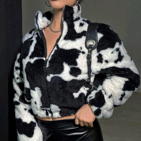 Unity Cow Pattern Drop Shoulder Teddy Jacket - Picture 6 of 6